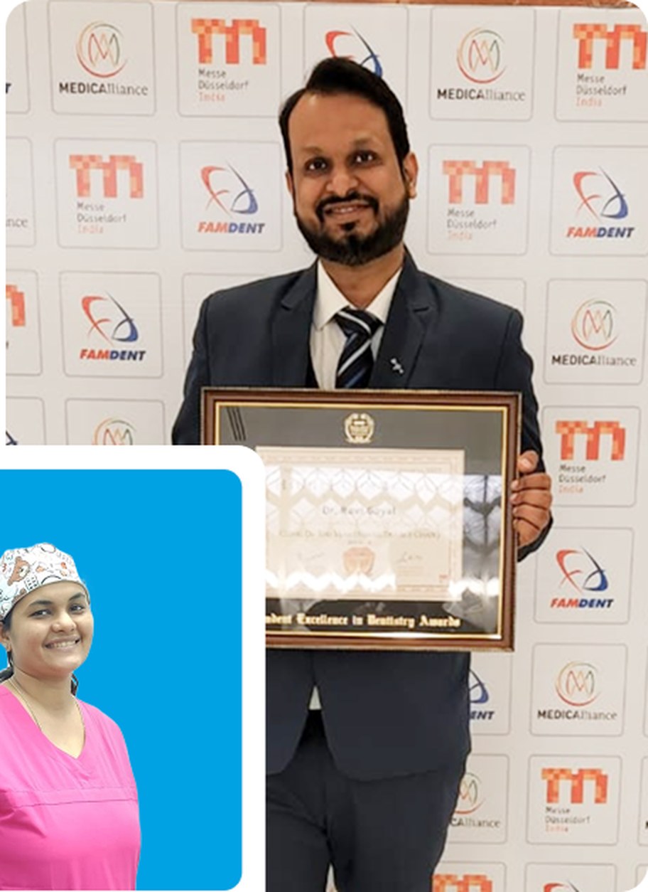 Dr. Ravi Goyal receiving an award for The Dental Solutions
